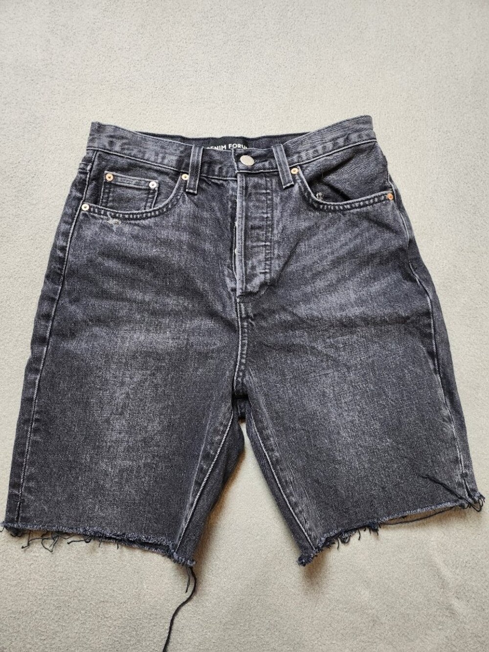Aritzia Denim Forum The Yoko Long Short Washed Black Cutoff Denim Shorts 25